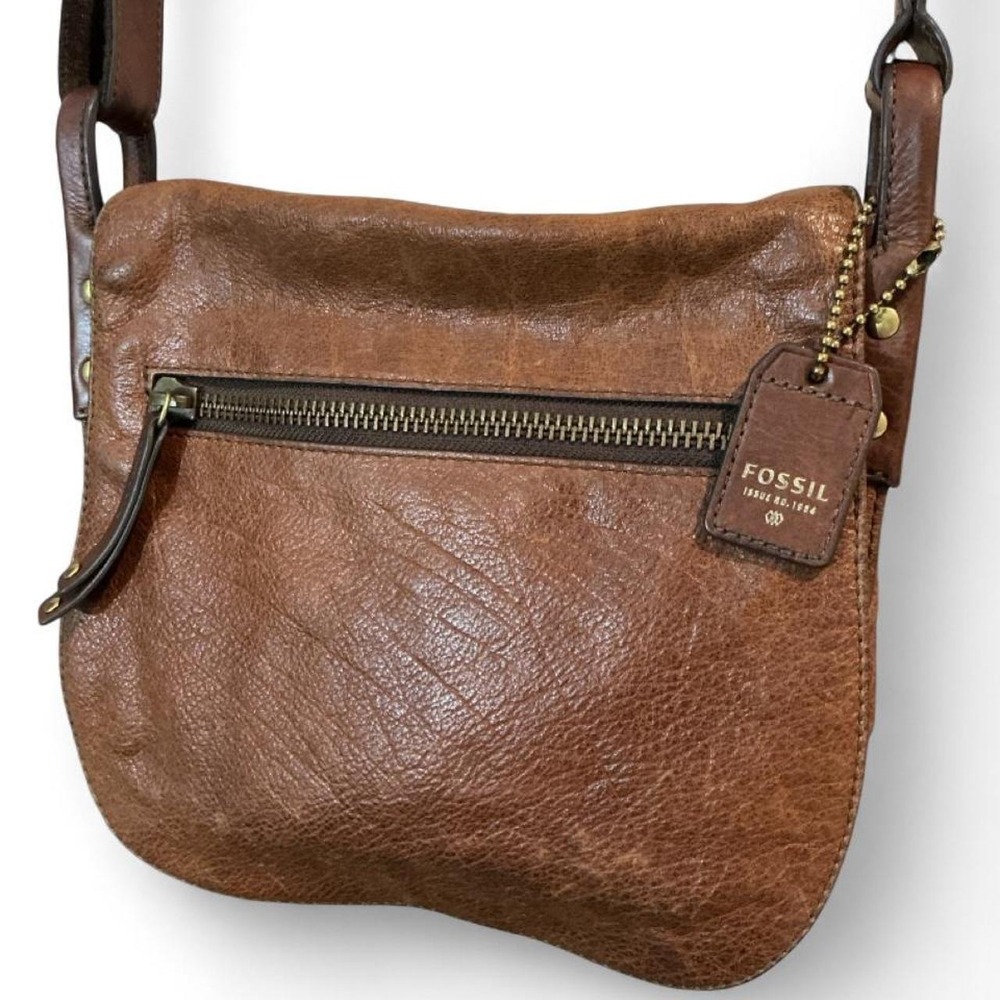 Fossil Crossbody Bag Women‎ Brown Leather Flap Messenger Purse